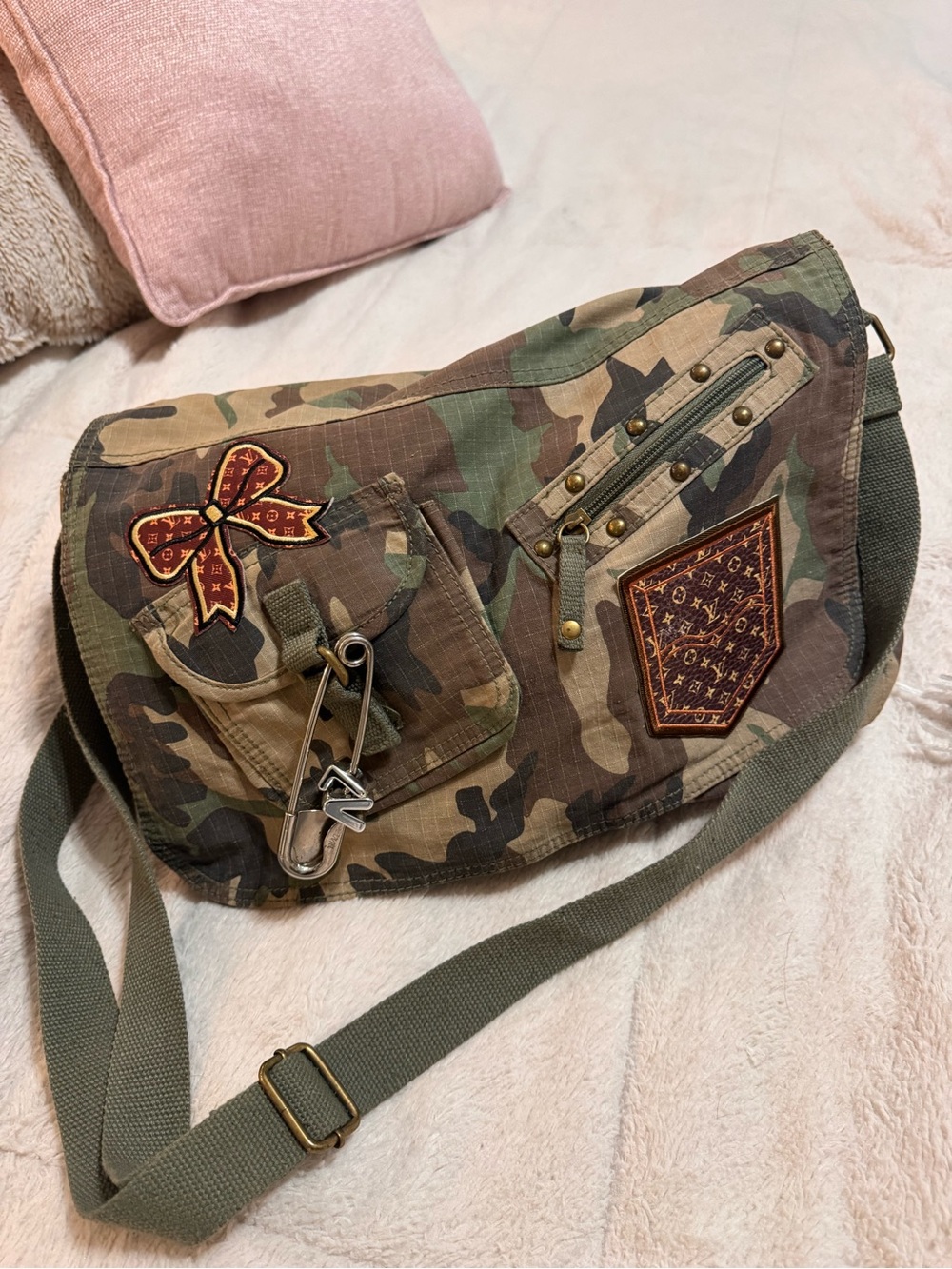 Designer-Inspired Camouflage Hobo Bag - Green & Brown